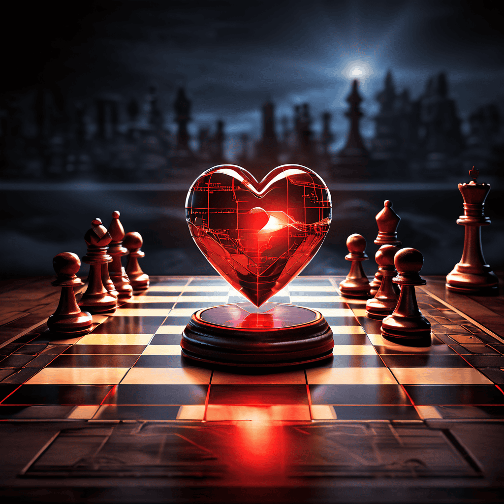 체스판 위의 하트 모양 말을 조용히 옆으로 치우자 그 아래로 빛나는 명확한 전략 지도가 드러나는 모습을 표현한 이미지입니다.